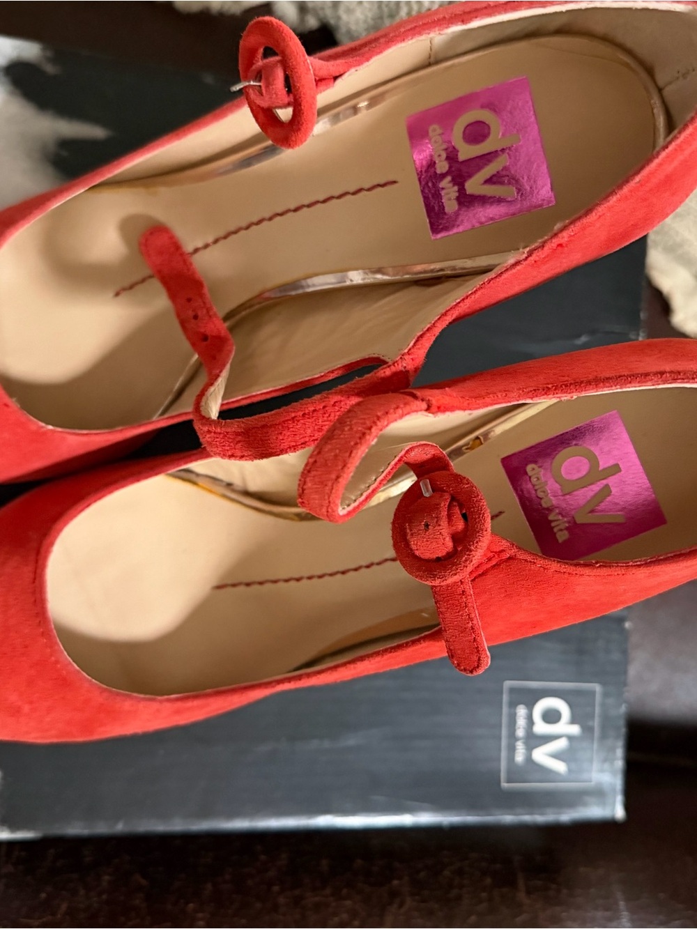 DV by Dolce Vita Coral Suede Mary Jane Heels with Round Buckle